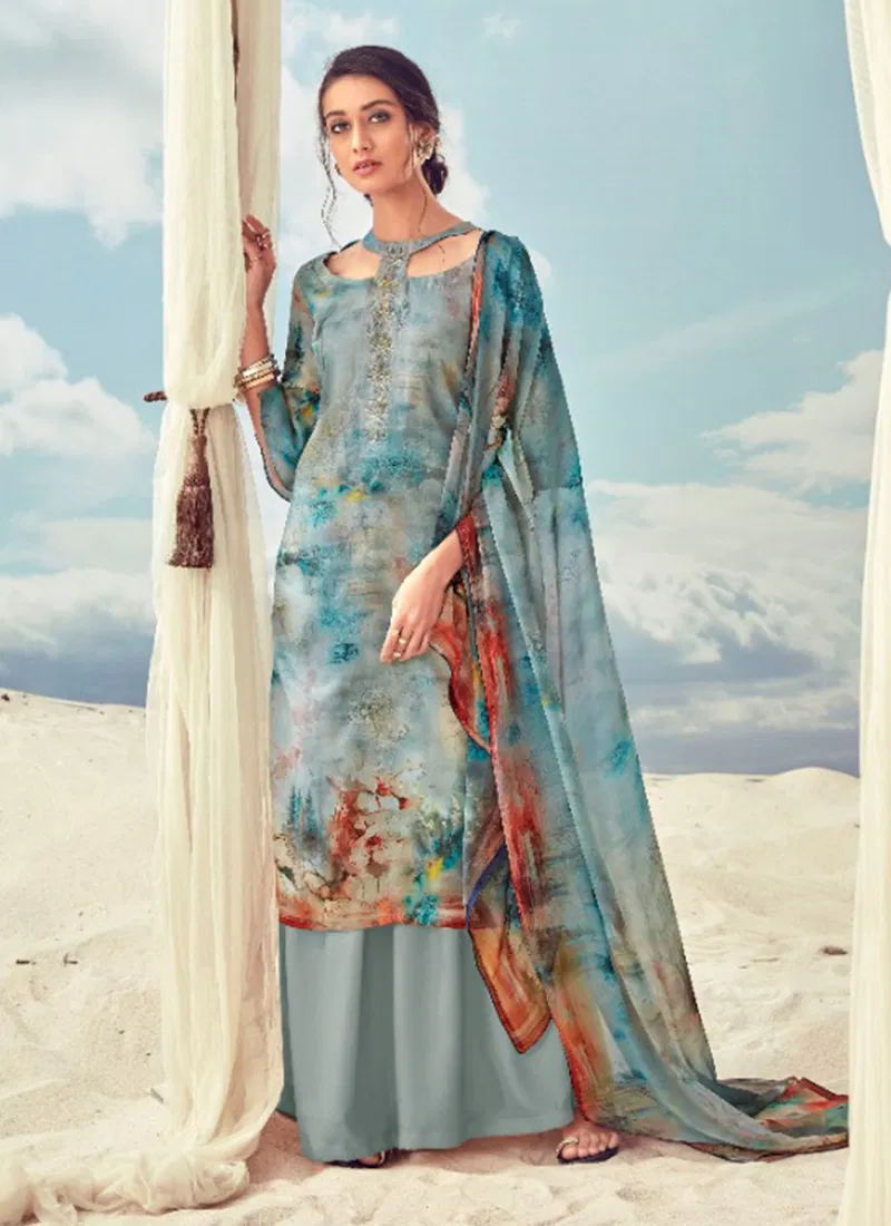 Aaisha Pure Jam Digital Print Diamond Swarovski  Work Plazo Suit Collection 486-001-010
